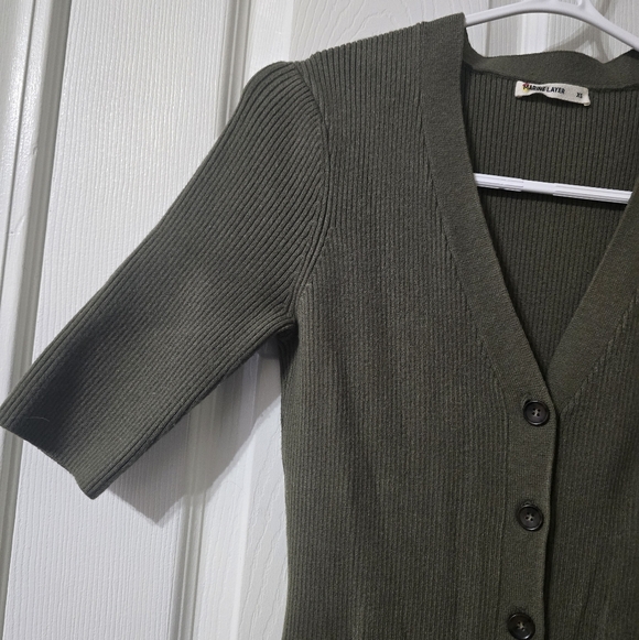 Marine Layer Bella Button Front Ribbed Olive Green Fitted Sweater Dress, Size XS - Picture 5 of 12